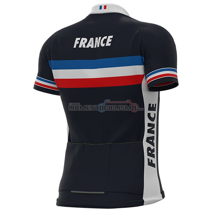 Abbigliamento Ciclismo Francia Manica Corta 2021 Spento Blu